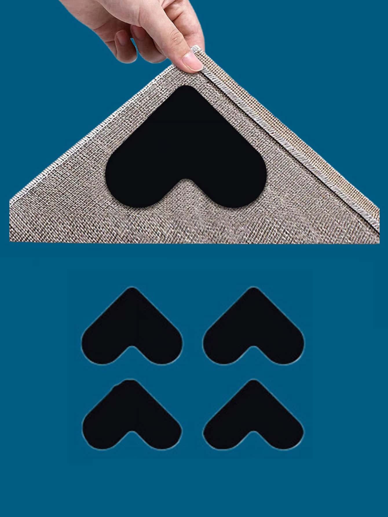 1入組黑色心形家庭地毯防滑貼紙適用於日常 - 黑色 - 查看 1