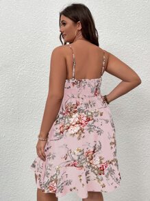 Calvaya Vestido de tirantes con estampado floral ribete con fruncido - Rosa - Ver 2