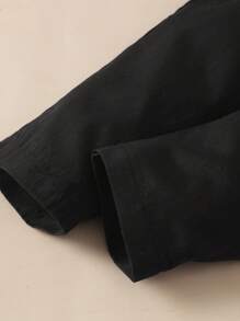 SHEIN 小男孩 1入組直筒紐帶門襟休閒斜紋棉布褲，夏季 - 黑色 - 查看 4