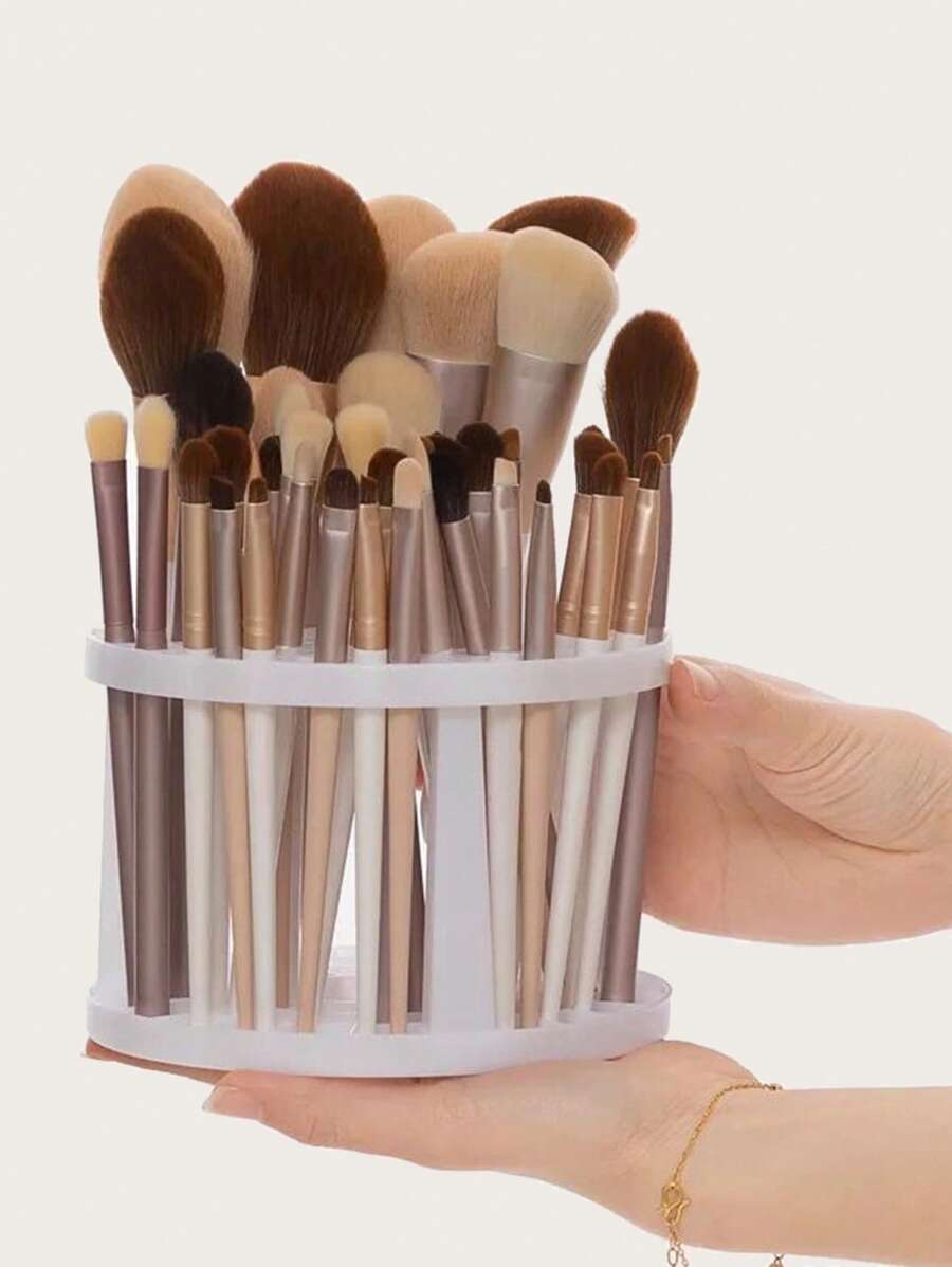 1 pieza de plástico Cepillo de maquillaje almacenamiento minimalista unicolor Cepillo de maquillaje Estante de almacenaje para casa - Blanco - Ver 1