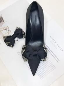 2pcs Bow Design Shoe Decoration, Polyester Black Accessories For Pumps - Black - View 1