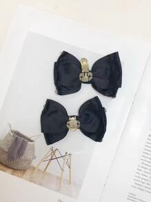 2pcs Bow Design Shoe Decoration, Polyester Black Accessories For Pumps - Black - View 2