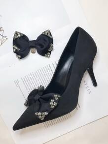2pcs Bow Design Shoe Decoration, Polyester Black Accessories For Pumps - Black - View 3