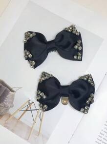 2pcs Bow Design Shoe Decoration, Polyester Black Accessories For Pumps - Black - View 4