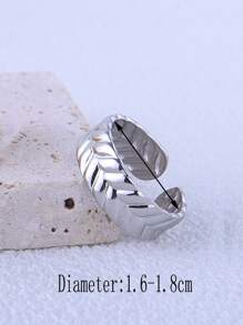 1pc Leaf Textured 304 Stainless Steel Open Ring, Women Stainless Steel Adjustable Ring