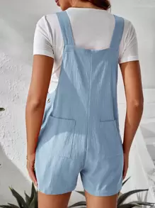 SHEIN Maternity Solid Tee & Overall Romper - Blue and White - View 2