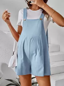 SHEIN Maternity Solid Tee & Overall Romper - Blue and White - View 3