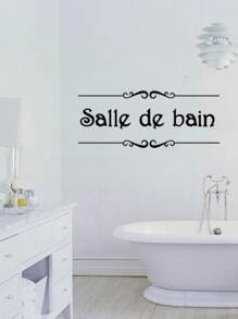 1pc PVC Wall Decal, Letter Graphic Wall Sticker For Bathroom,Stickers,Wall Decal, Vinyl Decal For Home Decorations,Spring Decoration Items Refresh Your Home,Rama Decoration Stickers - Black - View 1