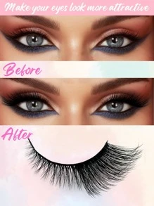 5 Pairs Full False Lashes Cat Eye Look 15mm Tail Elongated Eyelashes Fluffy Volumized Eyelashes Faux Mink Strip False Lashes Strip Lashes, Lashes, Eyelashes, Fake Lashes - Black - View 4