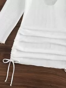 SHEIN Swim Summer Beach Solid Drawstring Side Tie Backless Cover Up Dress - White - View 4