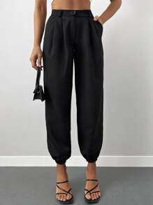 Pantalones jogger unicolor con bolsillo oblicuo - Negro - Ver 3