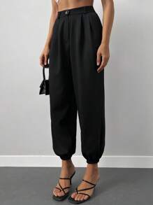 Pantalones jogger unicolor con bolsillo oblicuo - Negro - Ver 4