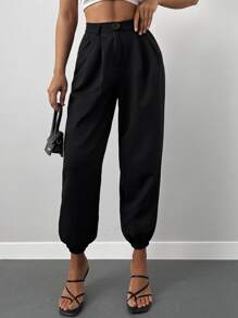 Pantalones jogger unicolor con bolsillo oblicuo - Negro - Ver 5