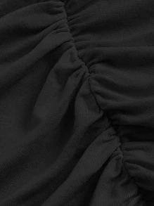 SHEIN Chicas adolescentes Camiseta fruncido delantero ribete en forma de lechuga - Negro - Ver 4