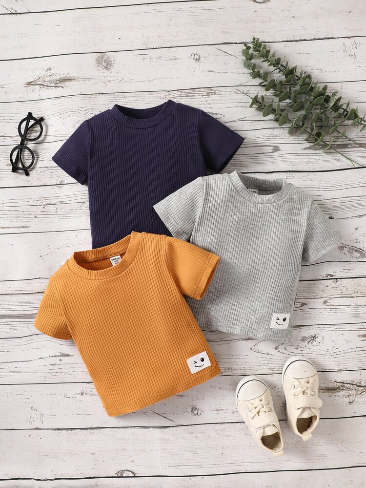 Baby Boy 3pcs Cartoon Patched Rib-knit Tee