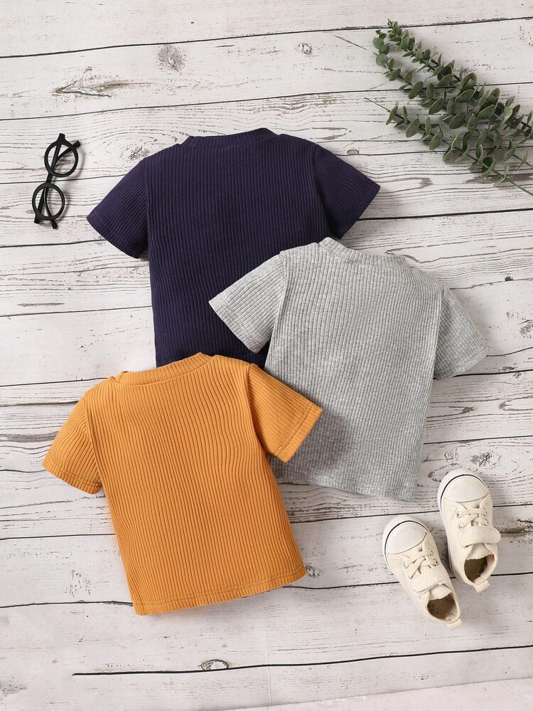 Baby Boy 3pcs Cartoon Patched Rib-knit Tee