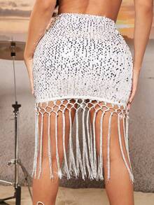 SHEIN SXY Váy nữ mép màu trơn Buổi tiệc - Bạc - Xem 2