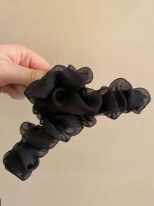 Pinza de pelo con pliegues sólidos para cabello grueso, pinzas de pelo de agarre fuerte, pasadores de pelo con forma de mariposa, accesorios de moda para el cabello de mujer elegante Y2K, artículos escolares, pinza de pelo para vacaciones de otoño e invierno para outfits de mujer - Negro - Ver 2