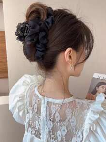 Pinza de pelo con pliegues sólidos para cabello grueso, pinzas de pelo de agarre fuerte, pasadores de pelo con forma de mariposa, accesorios de moda para el cabello de mujer elegante Y2K, artículos escolares, pinza de pelo para vacaciones de otoño e invierno para outfits de mujer - Negro - Ver 3