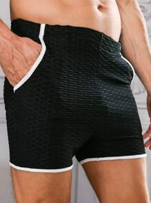 Men Contrast Binding Sleep Shorts - Black - View 6
