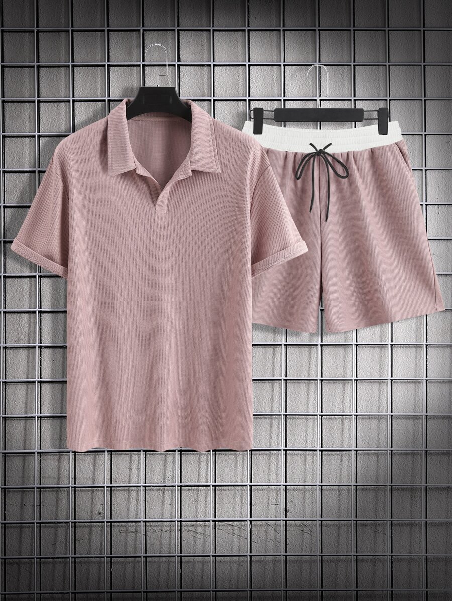 Manfinity Conjuntos para hombre Cordón Canalé Color combinado Casual - Rosa vieja - Ver 1