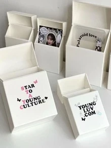 简约印花翻盖收纳盒，休闲日常使用，返校季 - 白色 - 查看 8