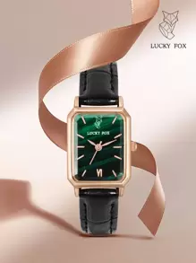LUCKYFOX 復古正方形 PU 皮革石英女錶，極簡商務休閒風，多色百搭鋅合金錶殼，日常通勤女錶 - 黑色 - 查看 2