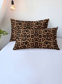 3pcs/set Leopard Pattern Duvet Cover Set Without Filler(1 Duvet Cover & 2 Pillowcase) Cartoon Polyester Bedding Set For Home - Multicolor - View 4