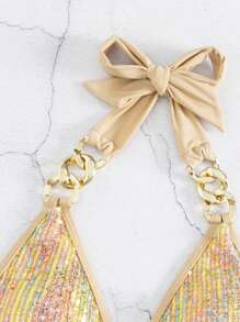 SHEIN Swim Áo Tops Bikini Nữ Chuỗi màu trơn - Vàng - Xem 4