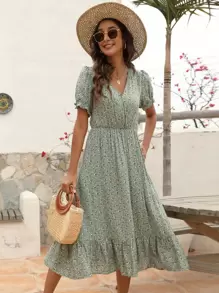 Đầm viền lá sen Viên lá sen Trọn gói Họa tiết hoa Boho - Màu xanh Bạc hà - Xem 1