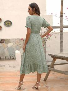 Đầm viền lá sen Viên lá sen Trọn gói Họa tiết hoa Boho - Màu xanh Bạc hà - Xem 2