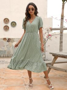 Đầm viền lá sen Viên lá sen Trọn gói Họa tiết hoa Boho - Màu xanh Bạc hà - Xem 5