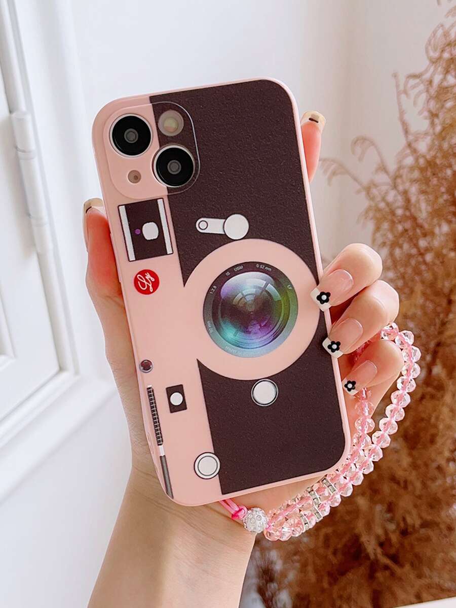 Camera Pattern Phone Case With Lanyard - Multicolor - View 1