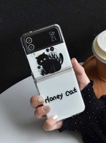 Cartoon Cat Pattern Clear Phone Case - Black - View 1