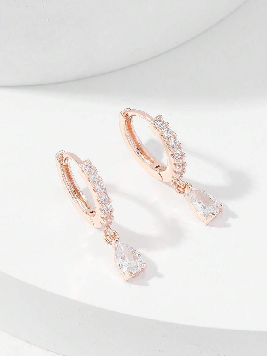 Hihho Cubic Zirconia Decor Drop Earrings - Rose Gold - View 1