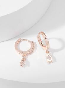 Hihho Cubic Zirconia Decor Drop Earrings - Rose Gold - View 2
