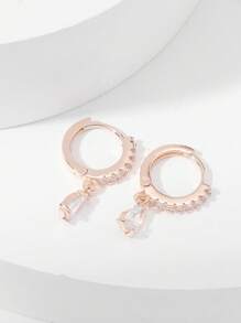 Hihho Cubic Zirconia Decor Drop Earrings - Rose Gold - View 3