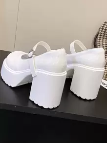 女士粗跟瑪麗珍優雅戶外白色高跟鞋 - 白色 - 查看 3