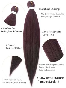 長款直筒合成纖維接髮 - 酒紅色 - 查看 4