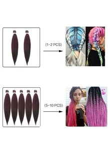 長款直筒合成纖維接髮 - 酒紅色 - 查看 5