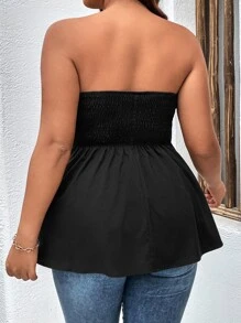 SHEIN Holidaya 大碼打攬木耳邊抹胸上衣 - 黑色 - 查看 2