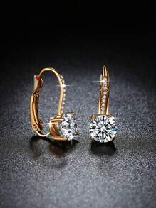 MONALLY 1 par Pendientes de aro atractivo zirconia cúbica para mujeres para fiesta - Amarillo Oro - Ver 3