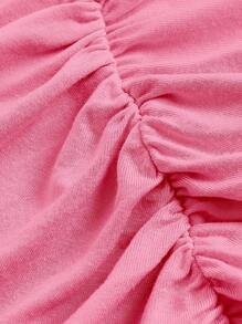 SHEIN 青少年女孩前收褶木耳邊T恤 - 粉色 - 查看 3