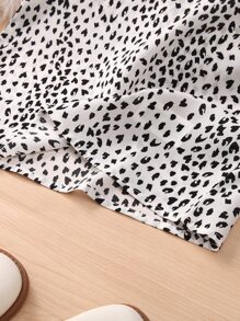 SHEIN Toddler Girls Dalmatian Print Ruffle Trim Mock Neck Blouse - Black and White - View 6