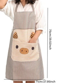 1入組套卡通豬圖案圍裙滌綸防油防水圍裙適用於花園廚房家務