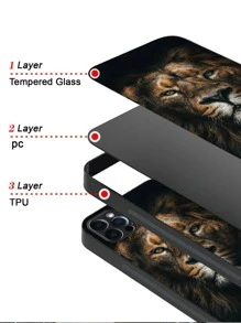 Lion Pattern High-Definition Printed Glass Phone Case Compatible With IPhone/Samsung/Huawei/Xiaomi/OPPO/OnePlus/Infinix