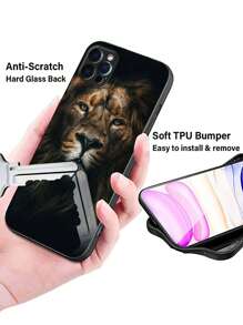 Lion Pattern High-Definition Printed Glass Phone Case Compatible With IPhone/Samsung/Huawei/Xiaomi/OPPO/OnePlus/Infinix