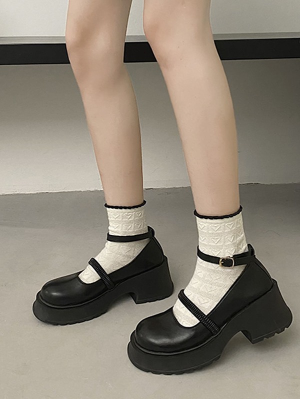 Women Ankle Strap Mary Jane Shoes, Preppy Outdoor Black Flatform Shoes