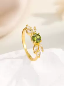 1入組魅力四射鋅合金水鑽裝飾戒指適用於女士日常裝飾 - 金色 - 查看 1