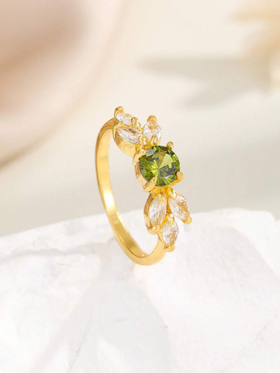 1入組魅力四射鋅合金水鑽裝飾戒指適用於女士日常裝飾 - 金色 - 查看 1